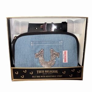 True Religion Denim Belt Bag Horseshoe Logo Y2K Crossbody Adjustable Strap